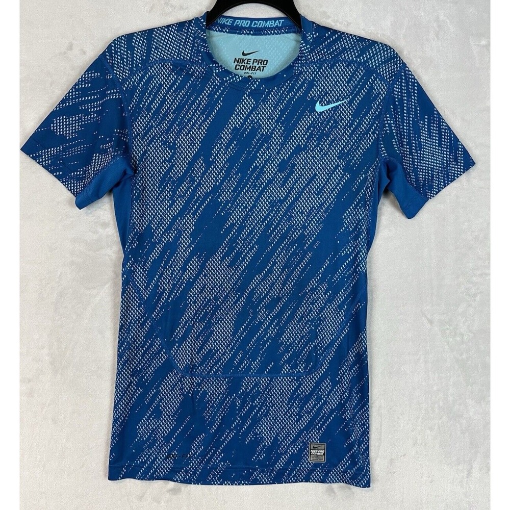 Nike Pro Combat Shirt Men Large Blue Regular DRI FIT Compression Lightweight Gym